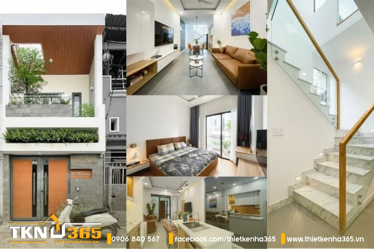 Mẫu nhà ống 2 tầng 3x20m tone cam