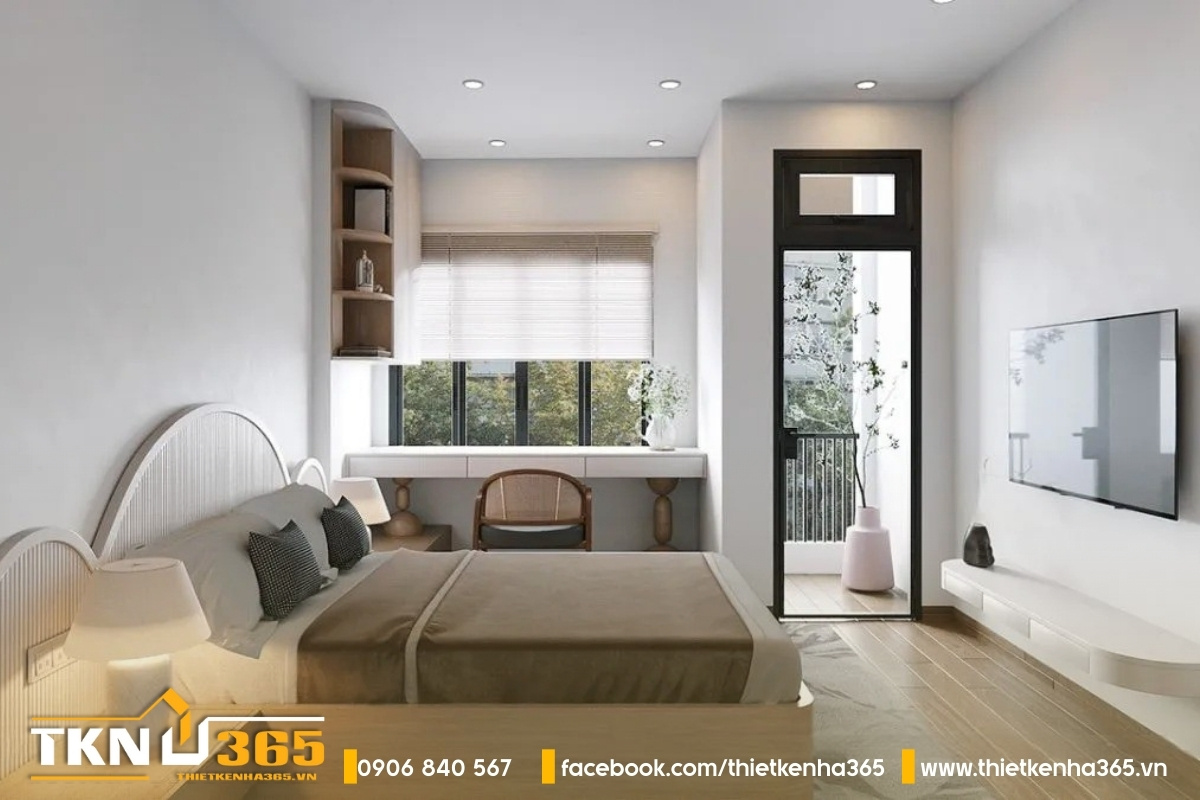 Nội thất phòng ngủ có thiết kế đơn giản, màu sắc trang nhã