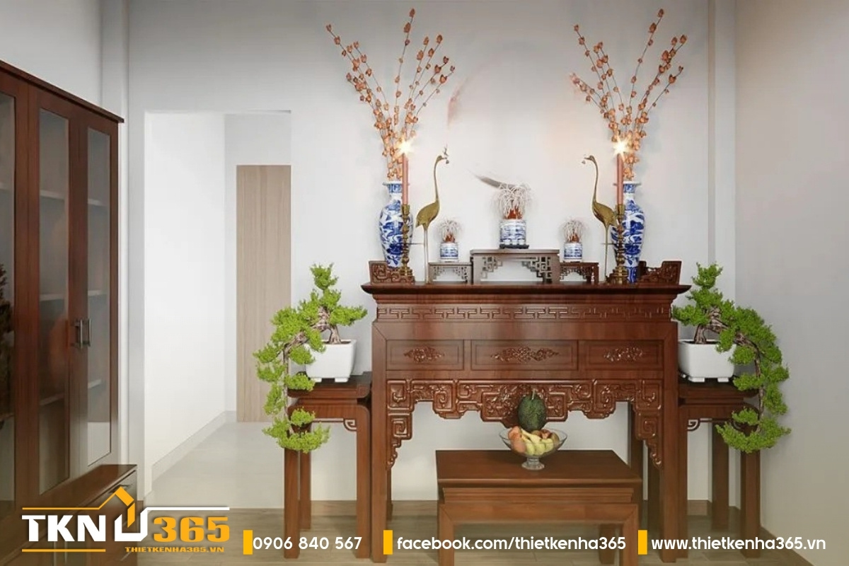 Không gian phòng thờ thiêng liêng được thiết kế trang nhã