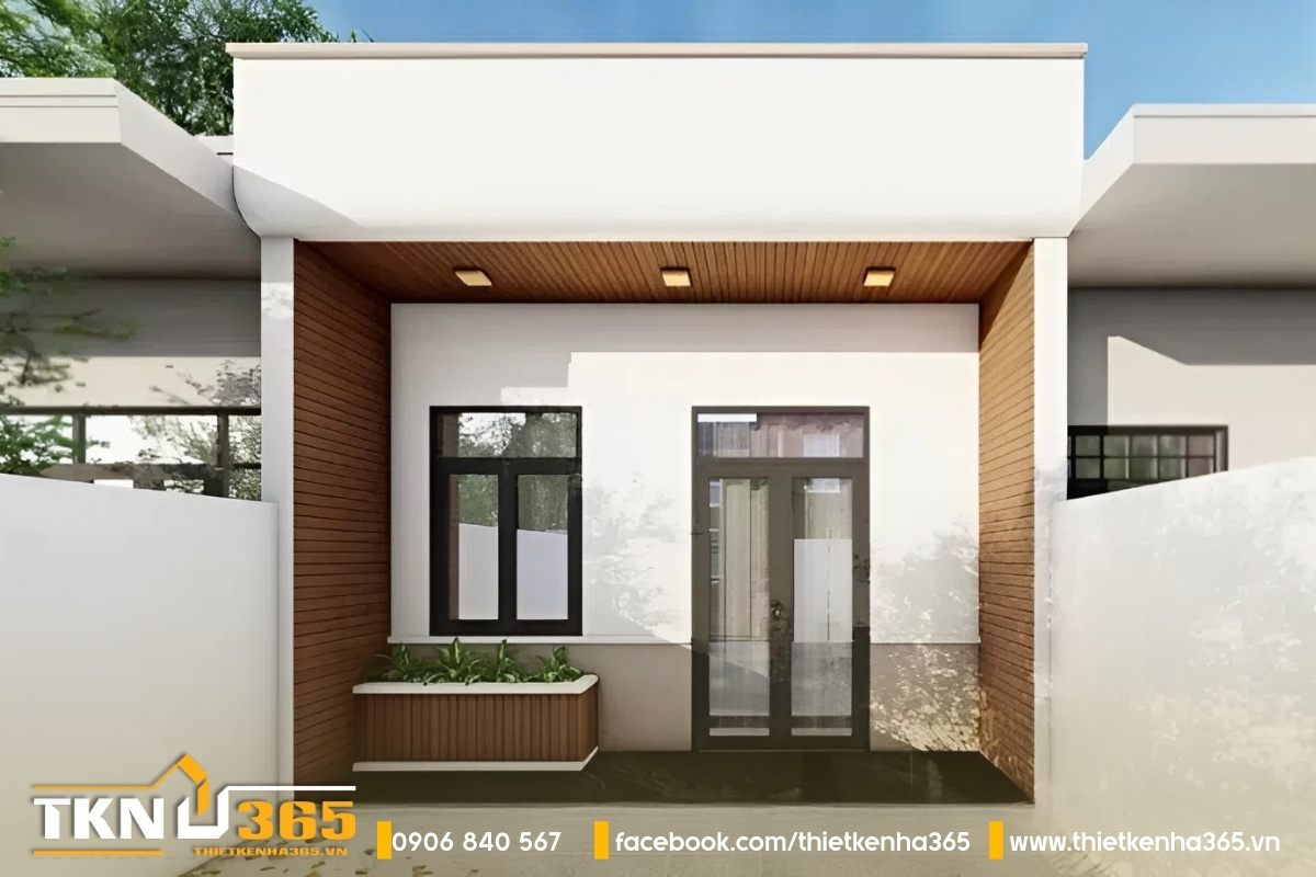 Mẫu nhà 50m2 1 tầng tối giản với bồn cây nhỏ phía trước