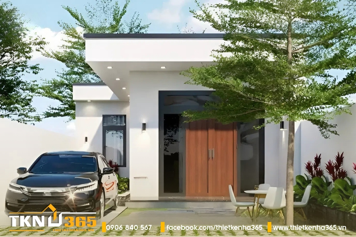 Mẫu nhà 1 tầng mái bằng 50m2 có sân vườn