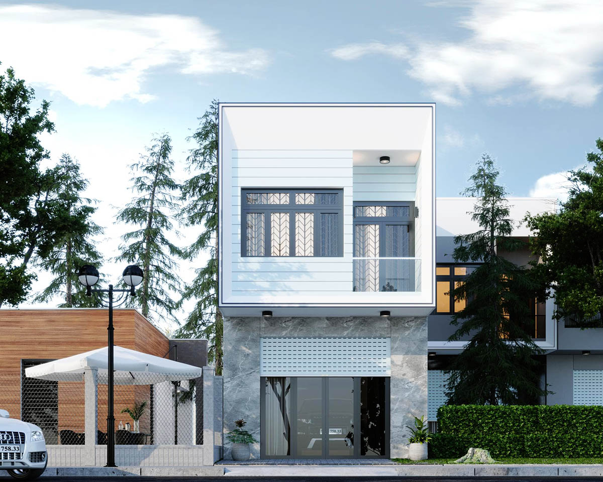 Mẫu thiết kế nhà ống 2 tầng có gác lửng hiện đại