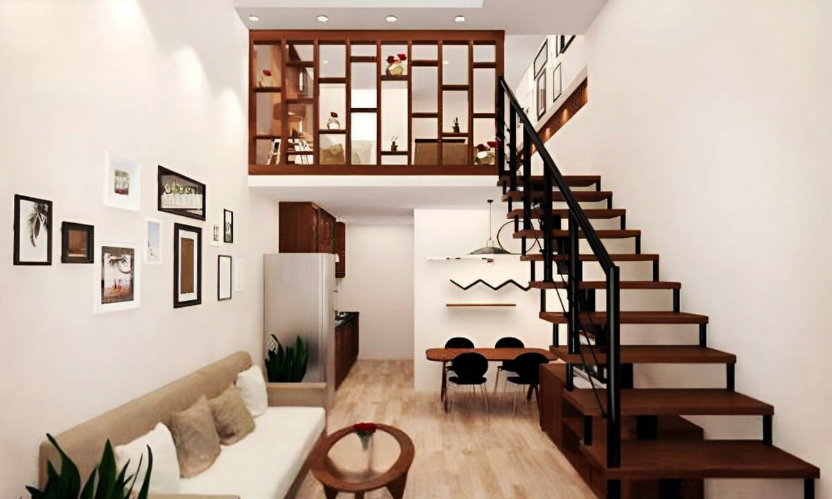 Nhà 2 tầng đẹp có gác lửng cho vợ chồng trẻ 