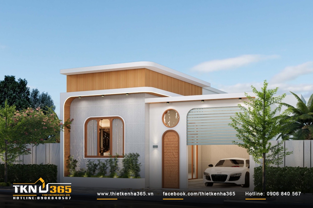 Mẫu nh&agrave; cấp 4 m&aacute;i bằng với thiết kế s&acirc;n vườn tho&aacute;ng rộng