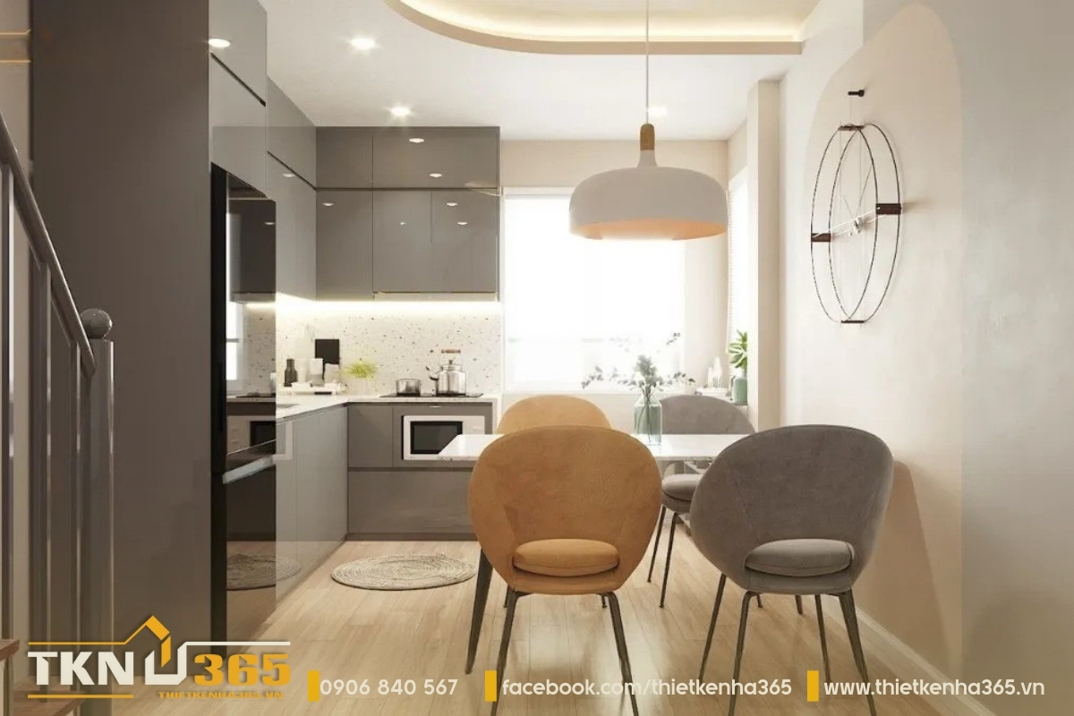 Kh&ocirc;ng gian ph&ograve;ng bếp kết hợp ph&ograve;ng ăn tạo cảm gi&aacute;c tho&aacute;ng đ&atilde;ng