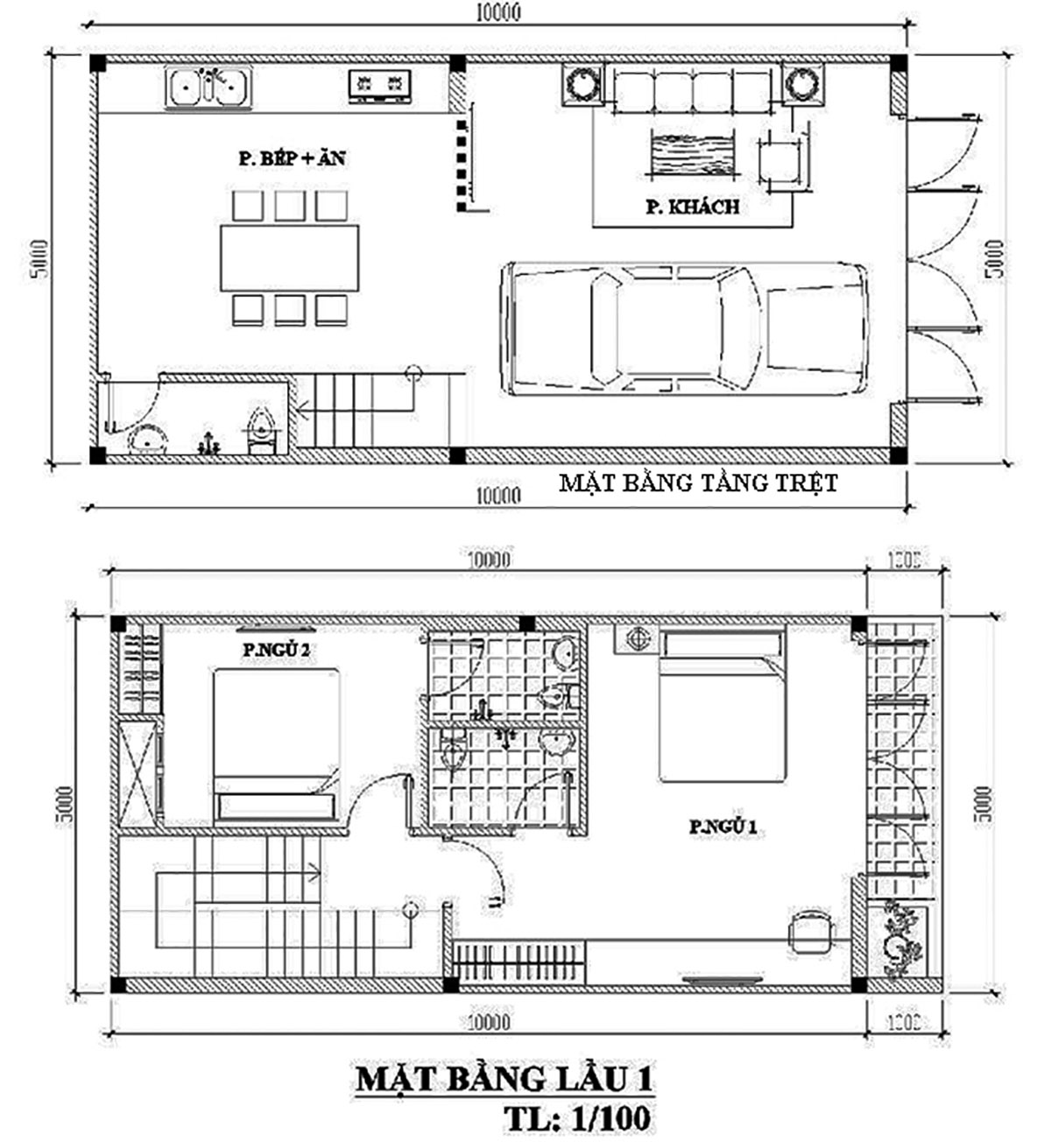 Thiết kế mặt bằng nhà 2 tầng diện tích 5x10m
