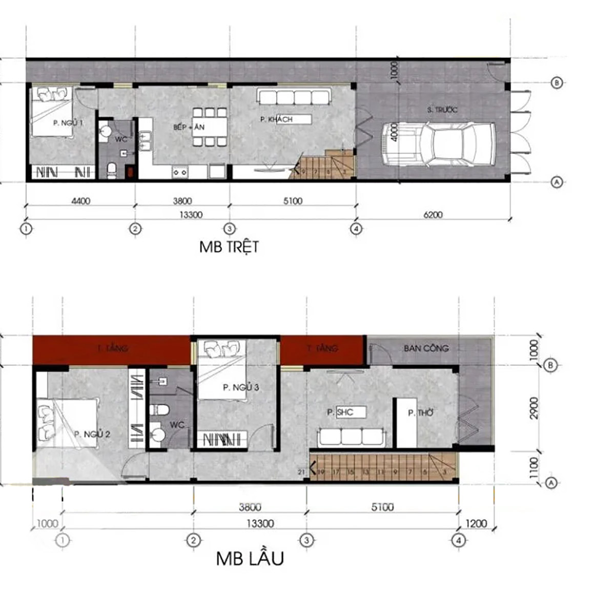 Mặt bằng công năng nhà 2 tầng 50m2 chi phí 500 triệu