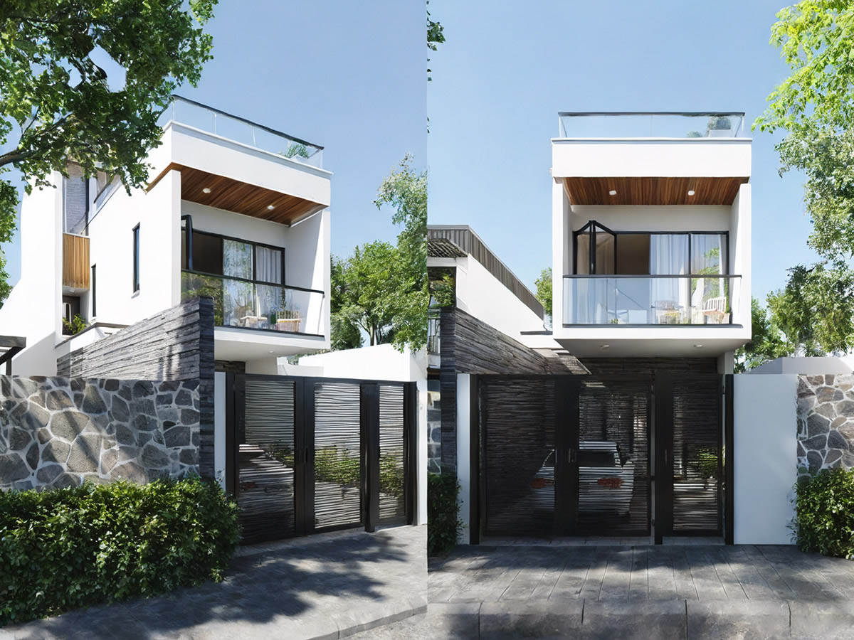 Mặt tiền thiết kế nhà ống 50m2 2 tầng mái bằng