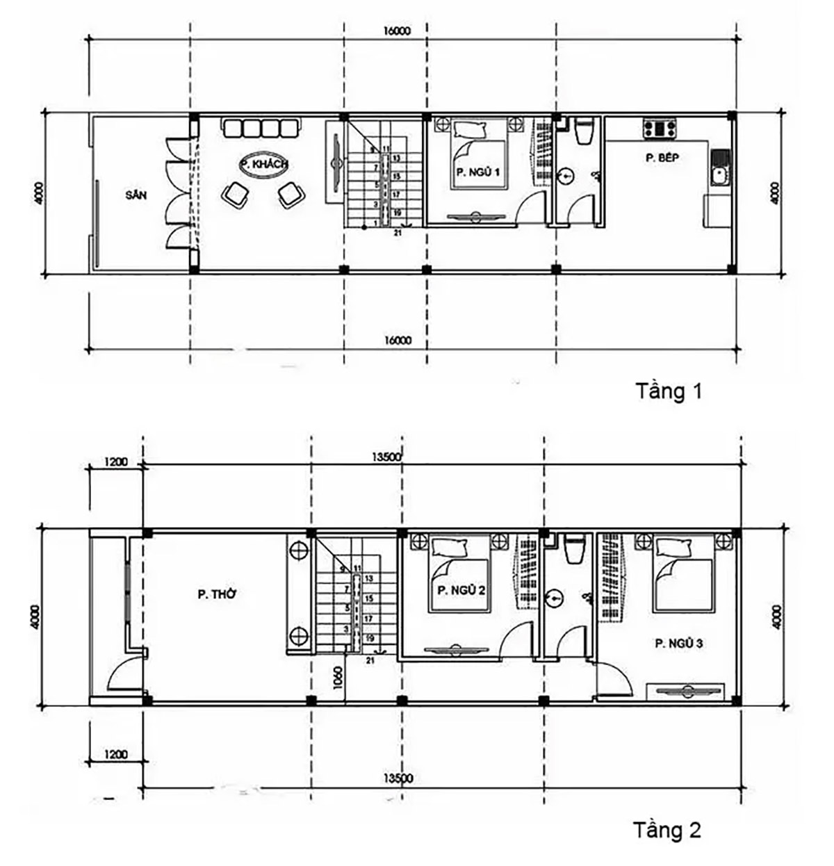 Bản vẽ mặt bằng nhà ống 2 tầng 50m2