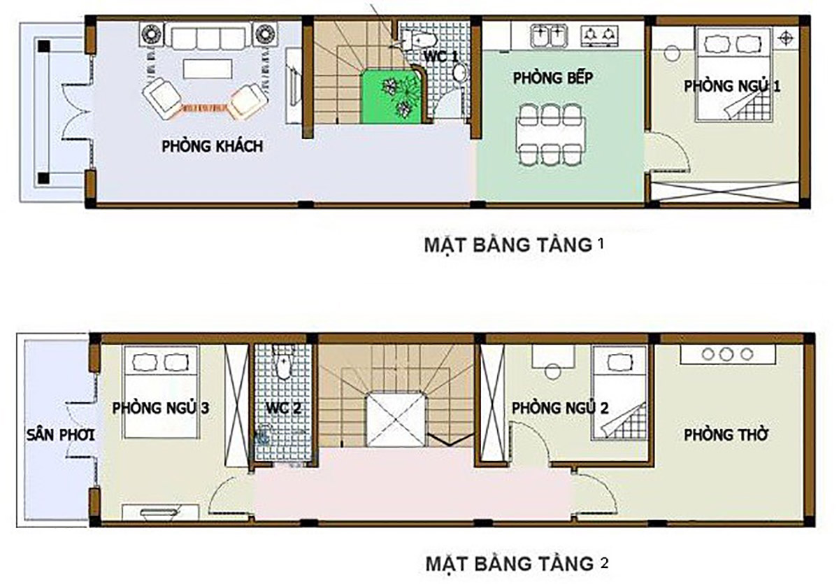 Mặt bằng công năng nhà 2 tầng 50m2 3 phòng ngủ