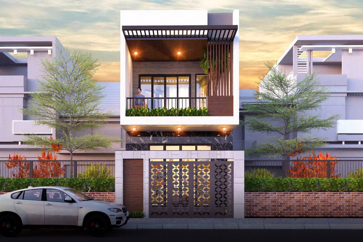 Mặt tiền mẫu nhà 2 tầng 60m2 5x12m.