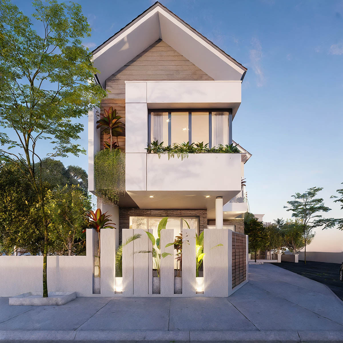 Thiết kế nhà 2 tầng 60m2 được thiết kế kiểu không gian xanh mát.