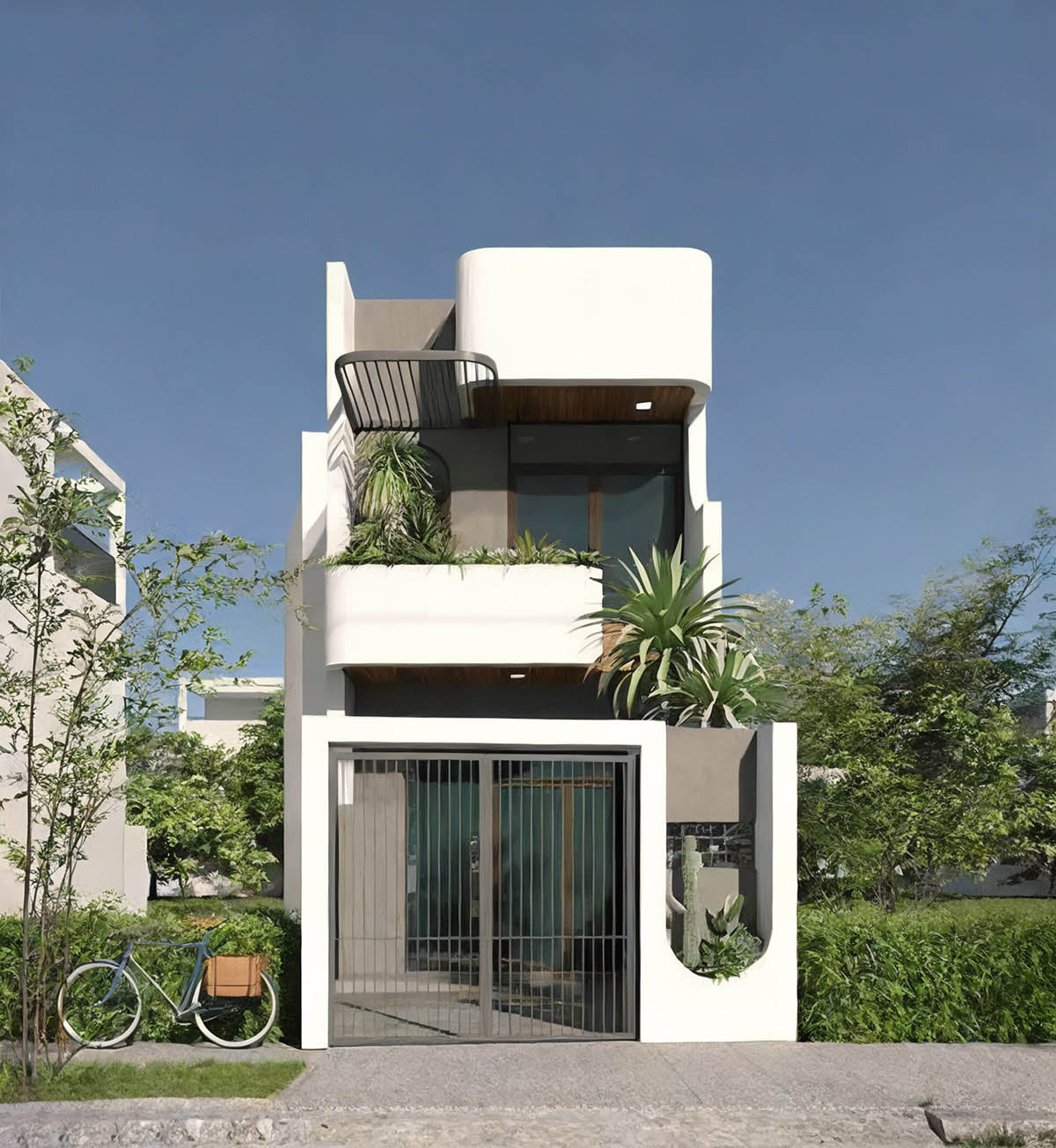 Thiết kế ngoại thất nhà 2 tầng 60m2 kiến trúc hình khối.