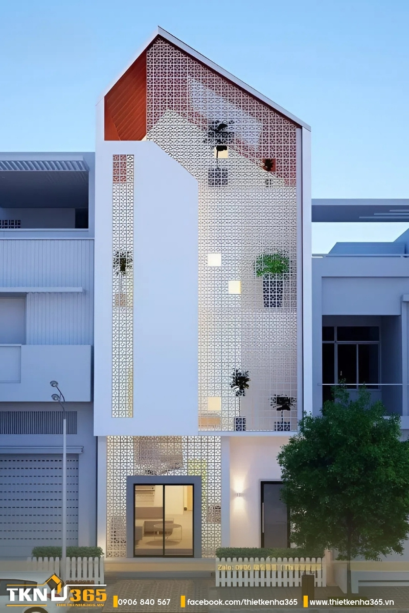 Mẫu thiết kế nhà 60m2 3 tầng thiết kế hiện đại gam màu trắng