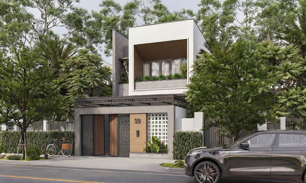 Mặt tiền thiết kế nhà ngang 6m dài 15m 2 tầng.