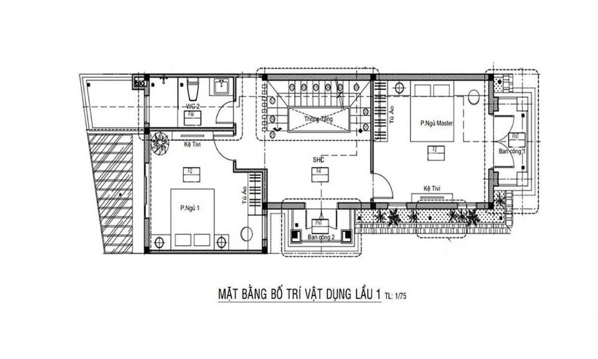 Mặt bằng bố trí tầng 1 nhà 6x15m