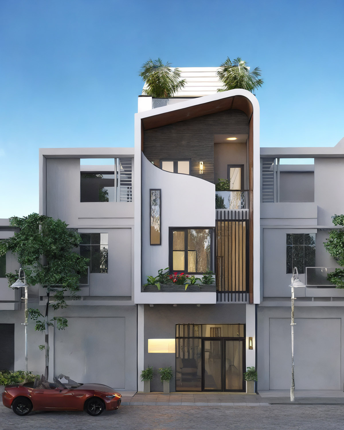 Thiết kế nhà ống 3 tầng có gác lửng 5x20m độc lạ
