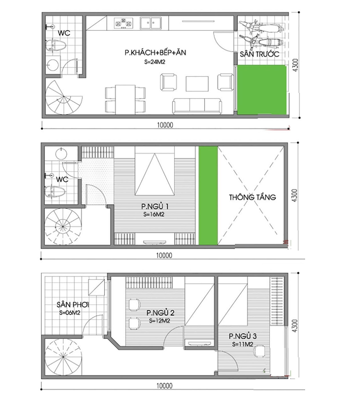 Mẫu nhà ống 3 phòng ngủ có gác lửng