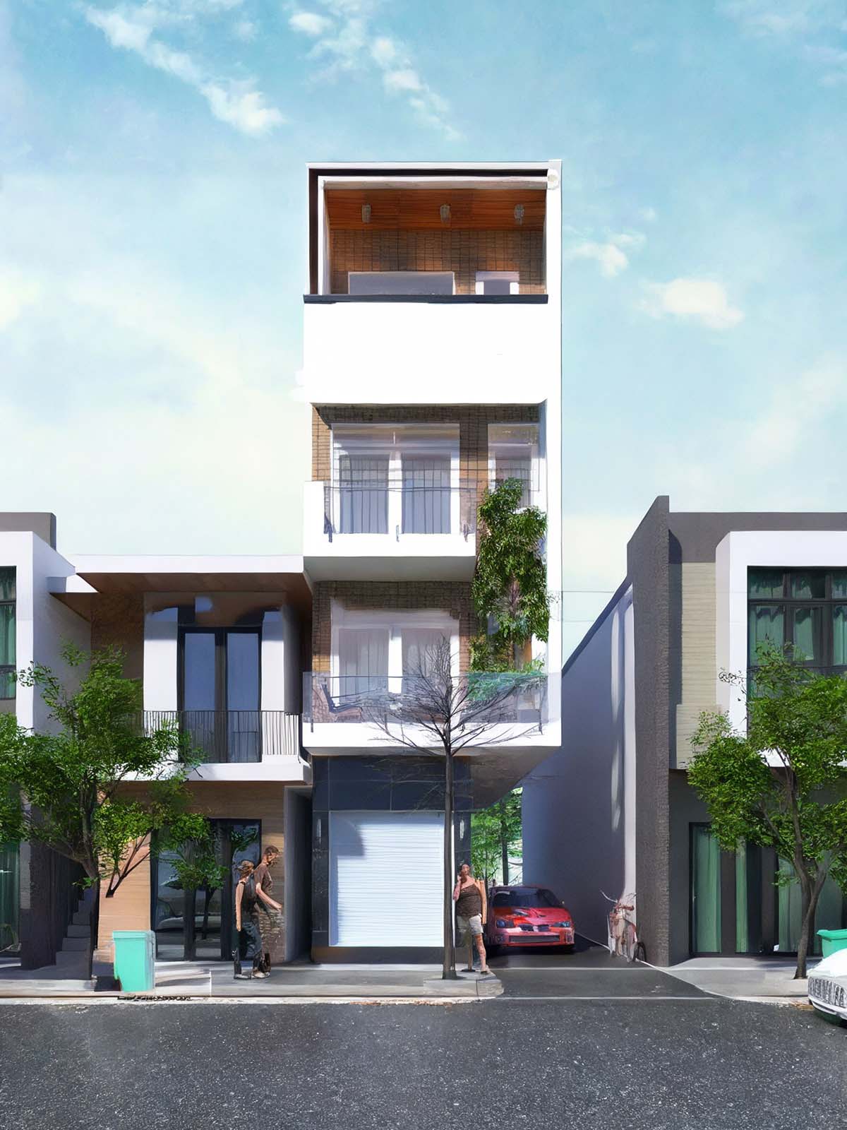 Thiết kế nhà ống 4 tầng có gác lửng