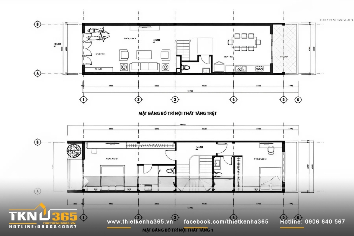 mặt bằng nh&agrave; phố 2 tầng 1 tum 4x18m
