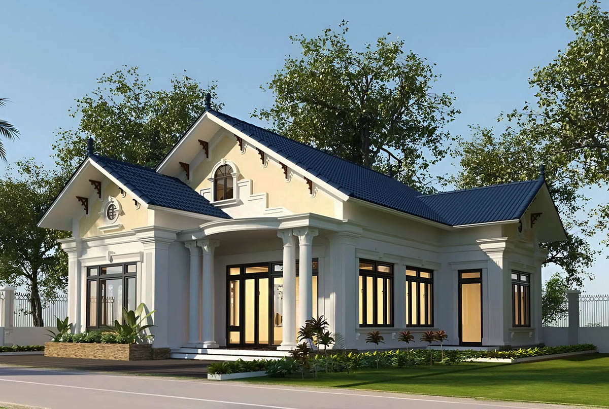 Thiết kế nhà 7x15 phong cách tân cổ điển hệ mái xanh ấn tượng