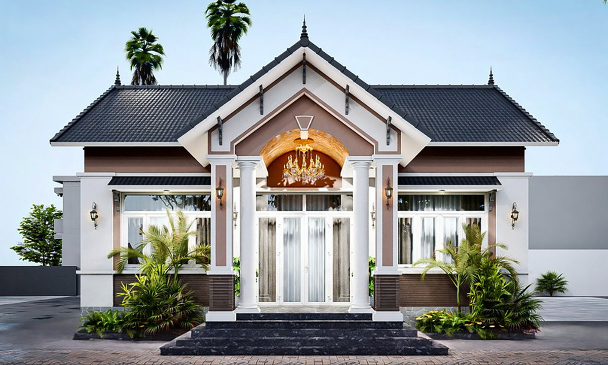 Nhà 1 tầng 7x15m kiểu Mỹ sang trọng với đèn chùm