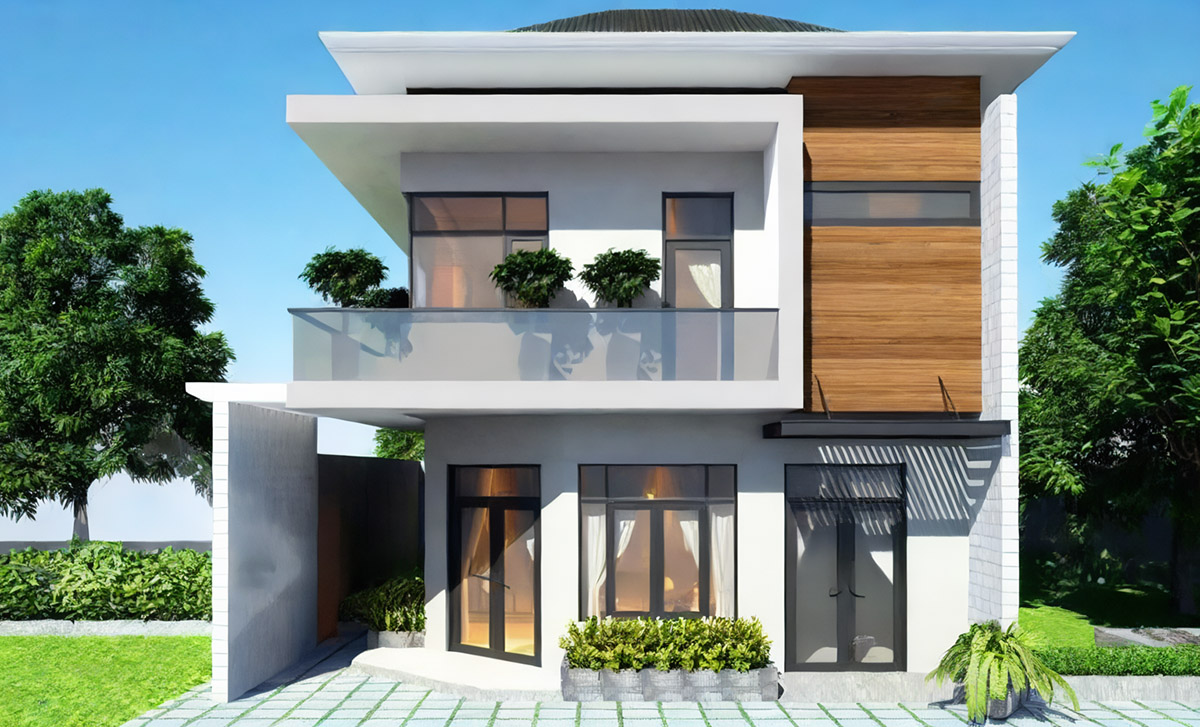 Mẫu nhà vuông 2 tầng hiện đại mái Nhật thoáng đãng với hệ cửa kính trong suốt