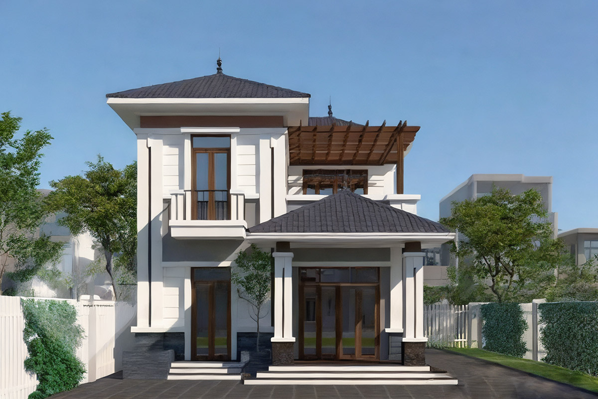 Mẫu nhà vuông 8x9m mái thái theo phong cách cổ điển kết hợp hiện đại