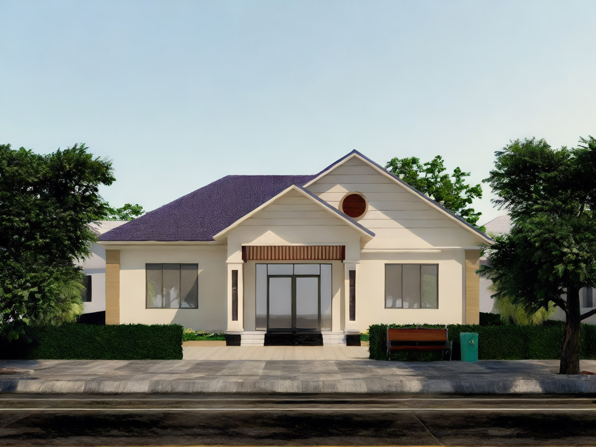 Mặt tiền thiết kế nhà vuông 8x9m 1 tầng mái thái