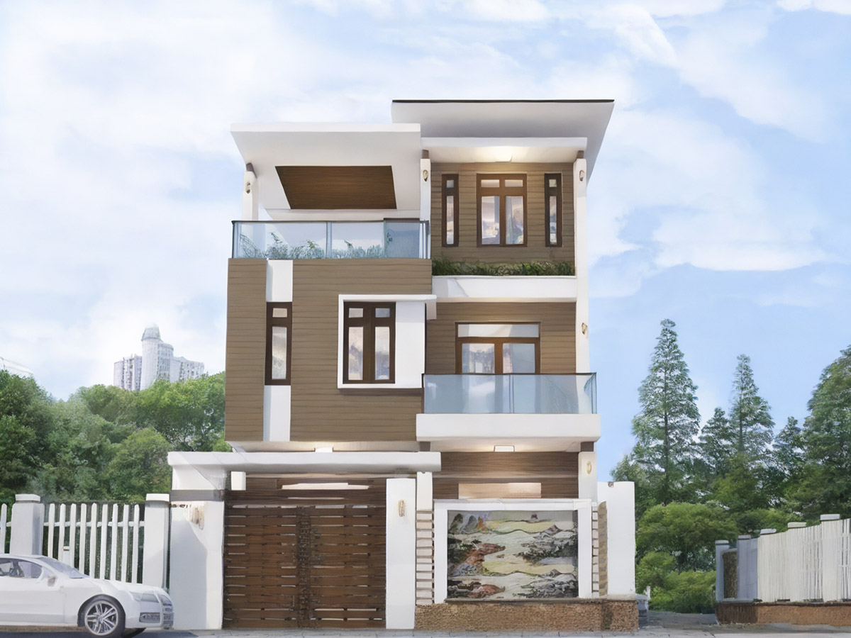 Thiết kế nhà vuông 3 tầng 8x9m phong cách hiện đại