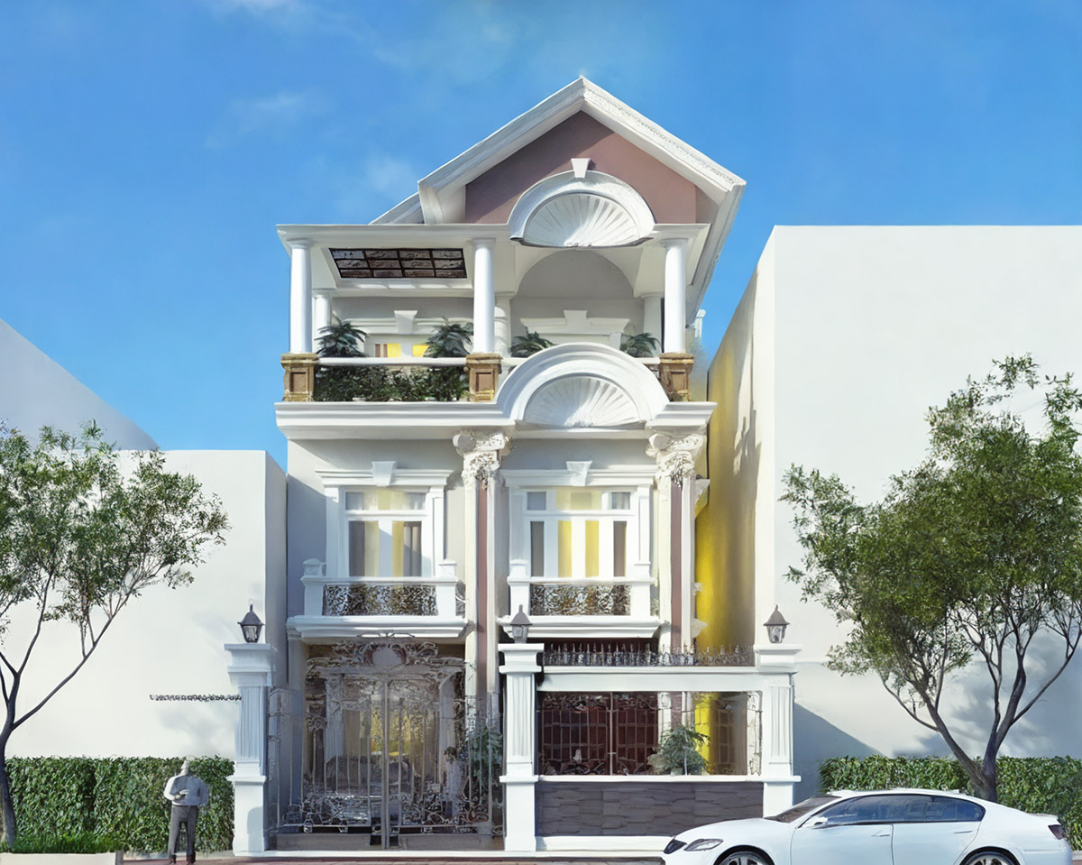 Mẫu nhà vuông 8x9m 3 tầng mang hơi hướng cổ điển sang trọng