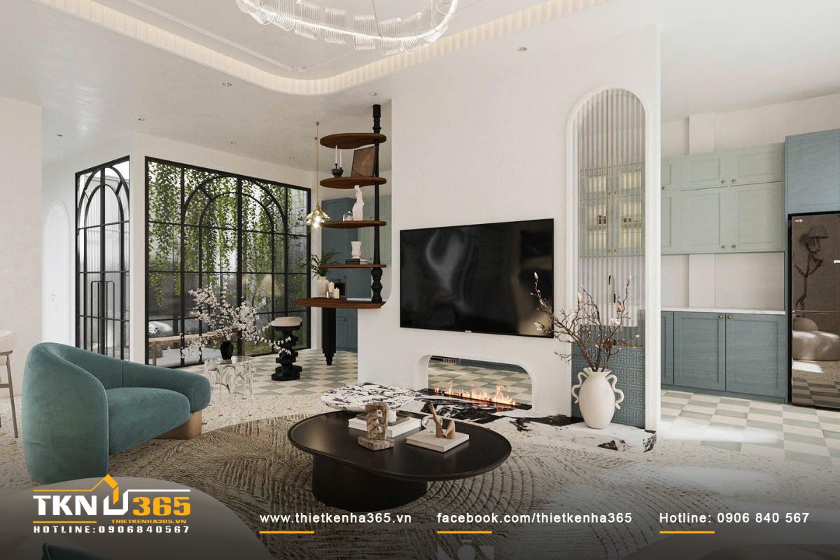 Thiết kế phòng khách với màu sắc nhã nhặn, mang lại cảm giác thư giãn và dễ chịu