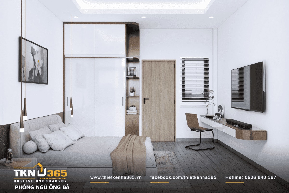 Phòng ngủ yên tĩnh, đối diện là không gian làm việc tiện lợi