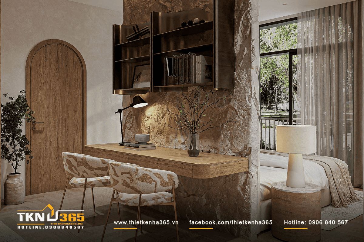 Thiết kế nội thất phòng ngủ hiện đại, tối giản với không gian làm việc liền kề