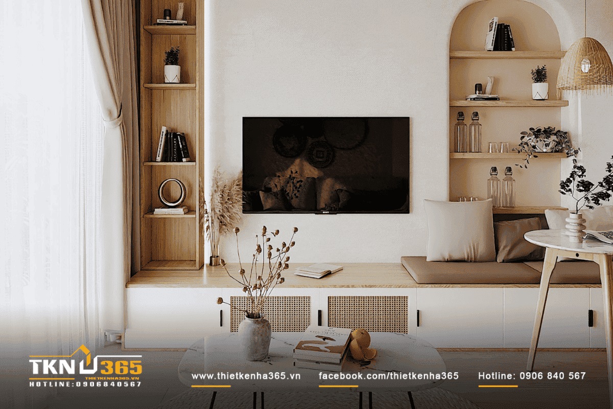 Phòng khách nhỏ xinh với ánh sáng tự nhiên tràn ngập và gam màu ấm áp, gần gũi