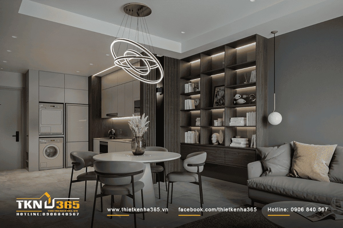 Không gian bếp mở, được thiết kế đầy đủ công năng sử dụng