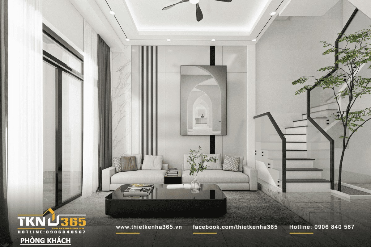 Nội thất nhà phố 2 tầng phong cách kiểu hiện đại, trẻ trung