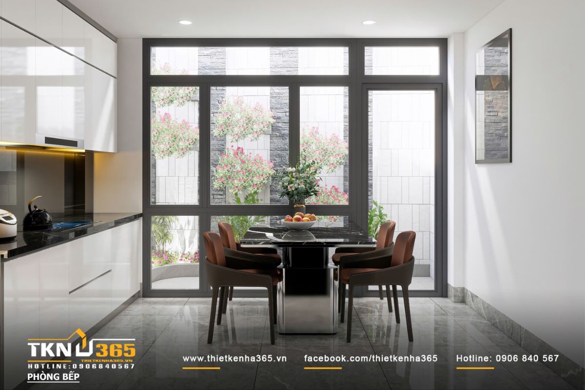 Khu vực bếp mở, thiết kế đầy đủ tiện nghi