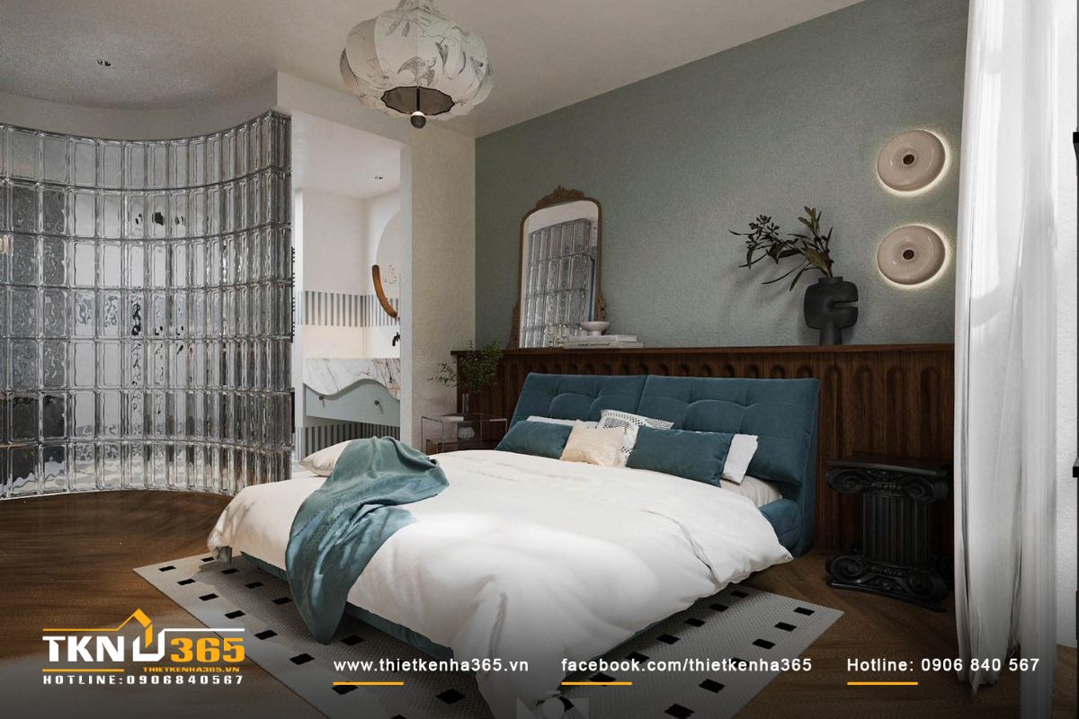 Tường ốp gạch thủy tinh làm điểm nhấn mang đến vẻ đẹp hiện đại và phong cách