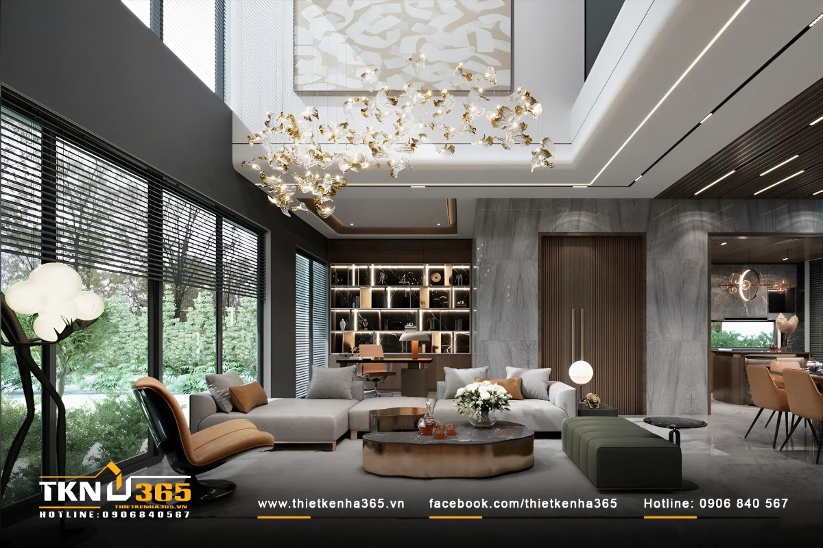 Để thiết kế ph&ograve;ng kh&aacute;ch biệt thự đẹp cần kết hợp h&agrave;i h&ograve;a &aacute;nh s&aacute;ng tự nhi&ecirc;n v&agrave; nh&acirc;n tạo