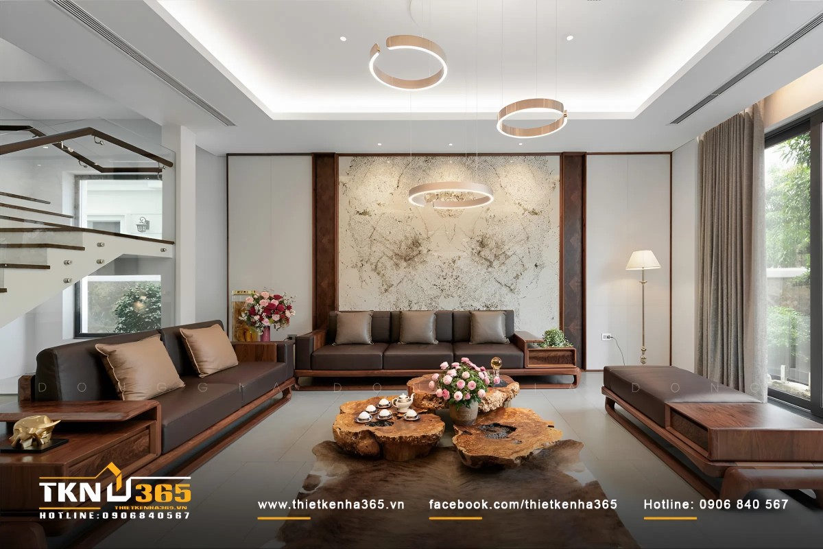 Mẫu thiết kế ph&ograve;ng kh&aacute;ch biệt thự s&acirc;n vườn