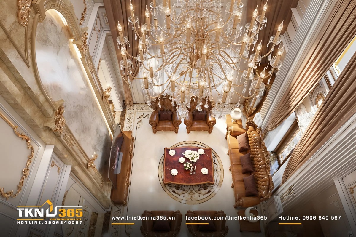 Thiết kế ph&ograve;ng kh&aacute;ch t&acirc;n cổ điển
