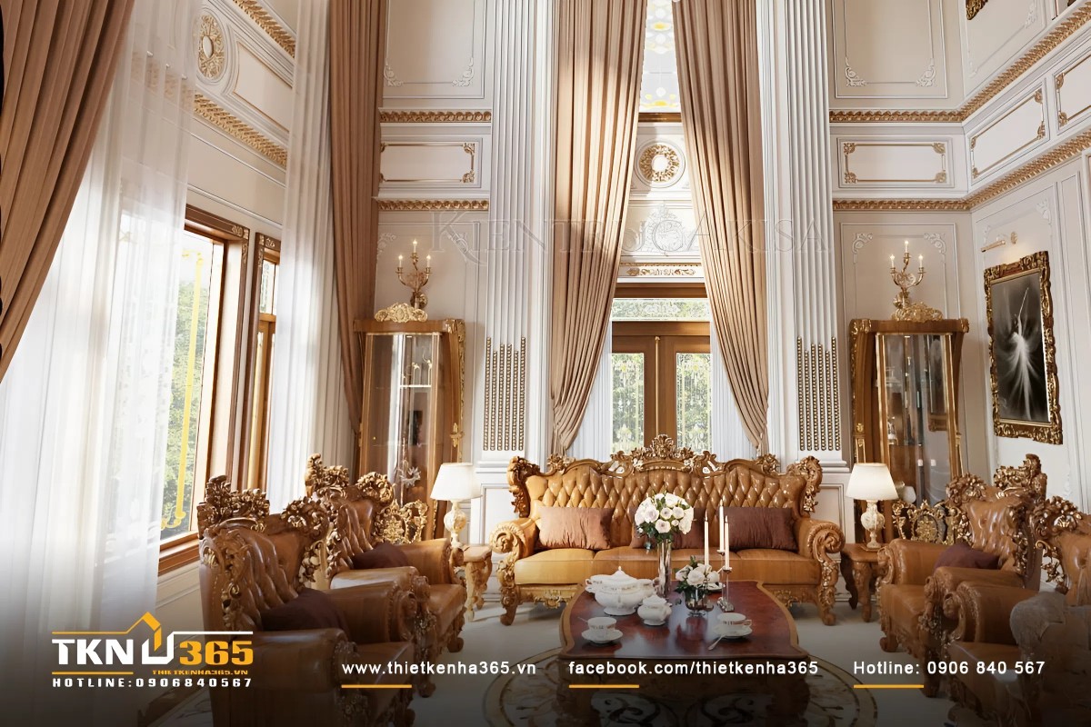 To&agrave;n cảnh nội thất kh&ocirc;ng gian ph&ograve;ng kh&aacute;ch sang trọng