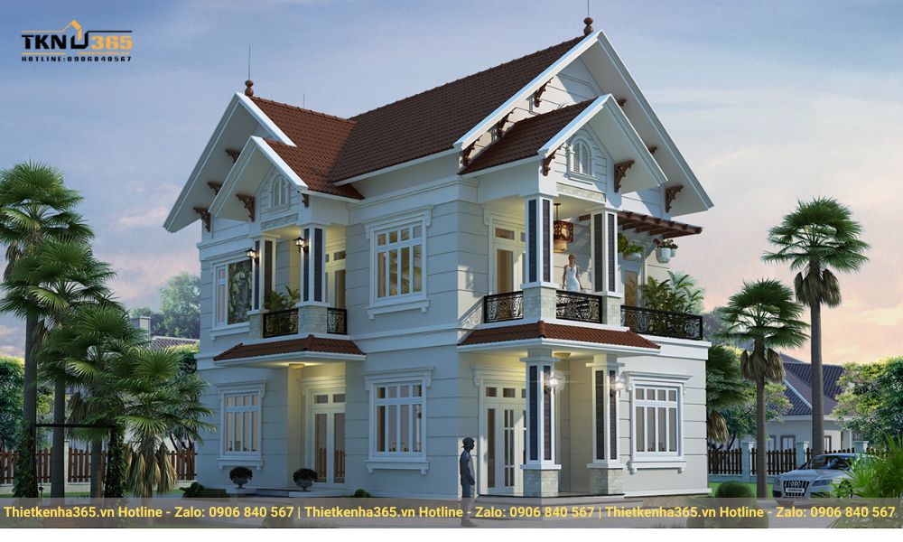 Mẫu thiết kế biệt thự 2 tầng mái Thái hiện đại mái đỏ thu hút mọi ánh nhìn