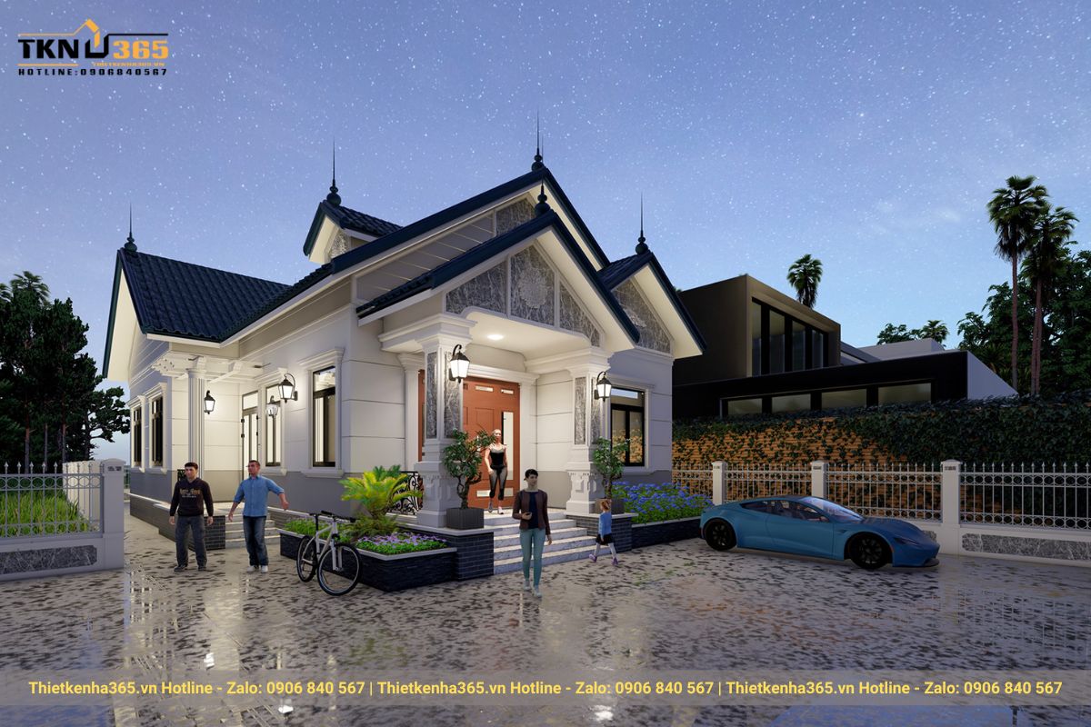 Biệt thự buổi tối được hệ thống đèn chiếu sáng càng khiến ngôi nhà trở nên sắc sảo hơn