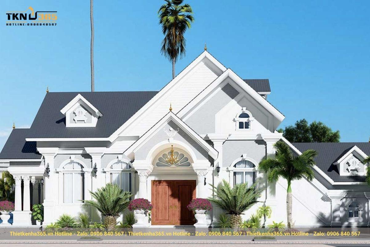 Không gian mặt tiền thoáng đãng, hạn chế sự ngột ngạt và tù túng cho nhà biệt thự mái Thái