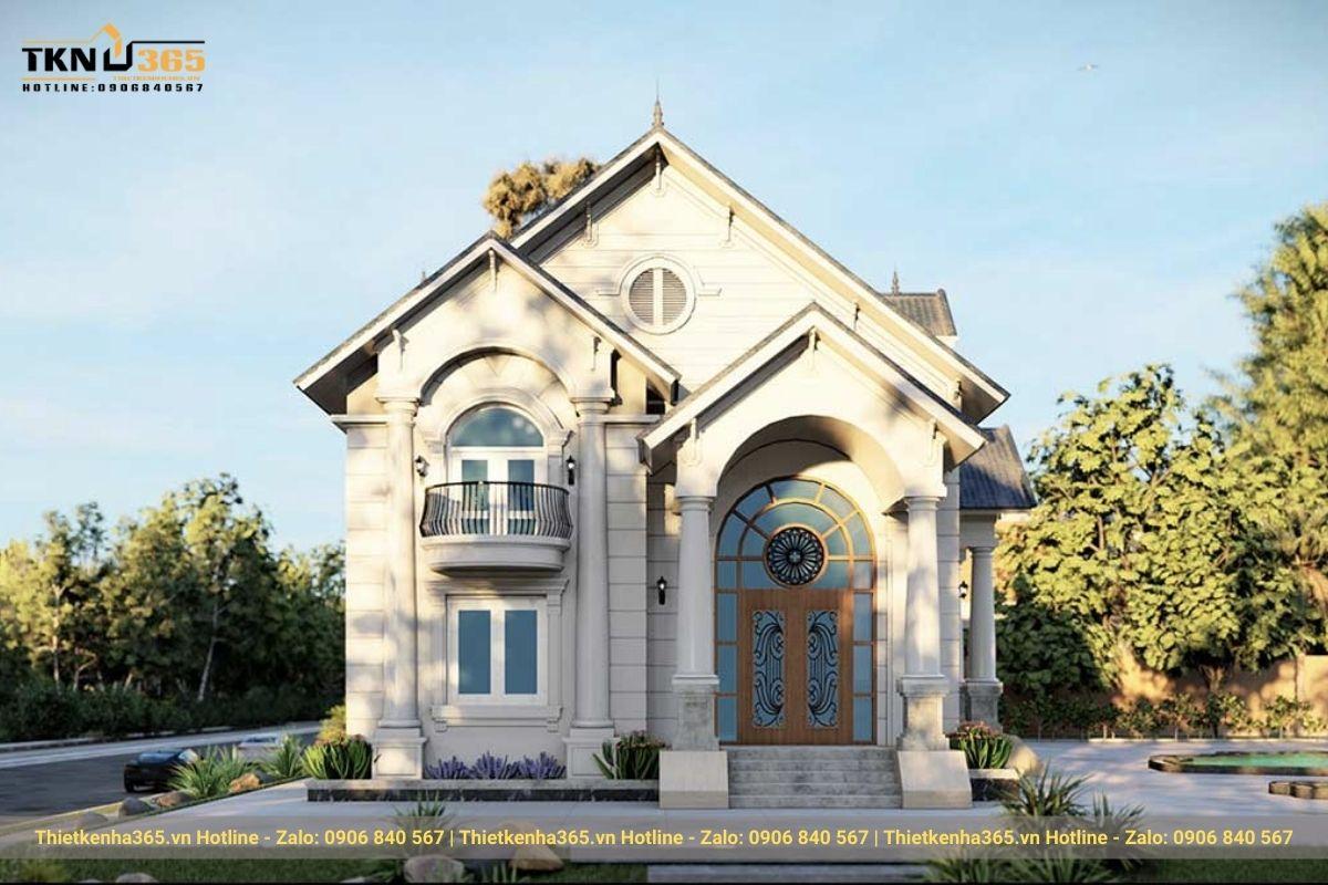 Toàn bộ ngôi nhà được ốp đá tự nhiên màu trắng ngà, mang lại cảm giác cổ điển sang trọng