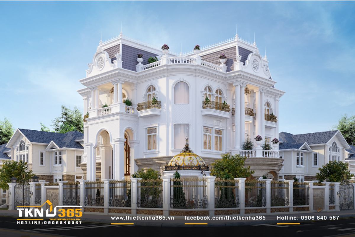 Biệt thự tân cổ điển thu hút với hệ thống tường rào vững chãi và kiên cố