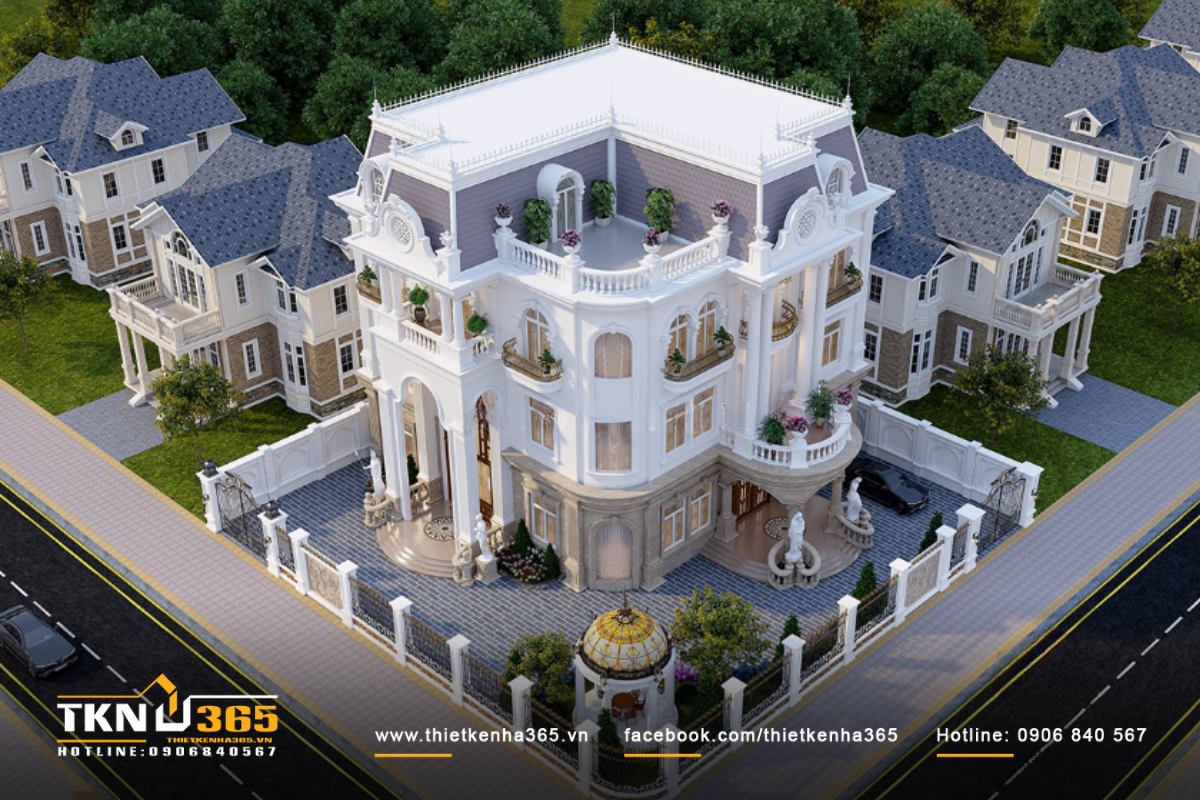 Sự đa dạng của chất liệu cao cấp góp phần tạo nên vẻ đẹp cổ điển cho biệt thự 3 tầng