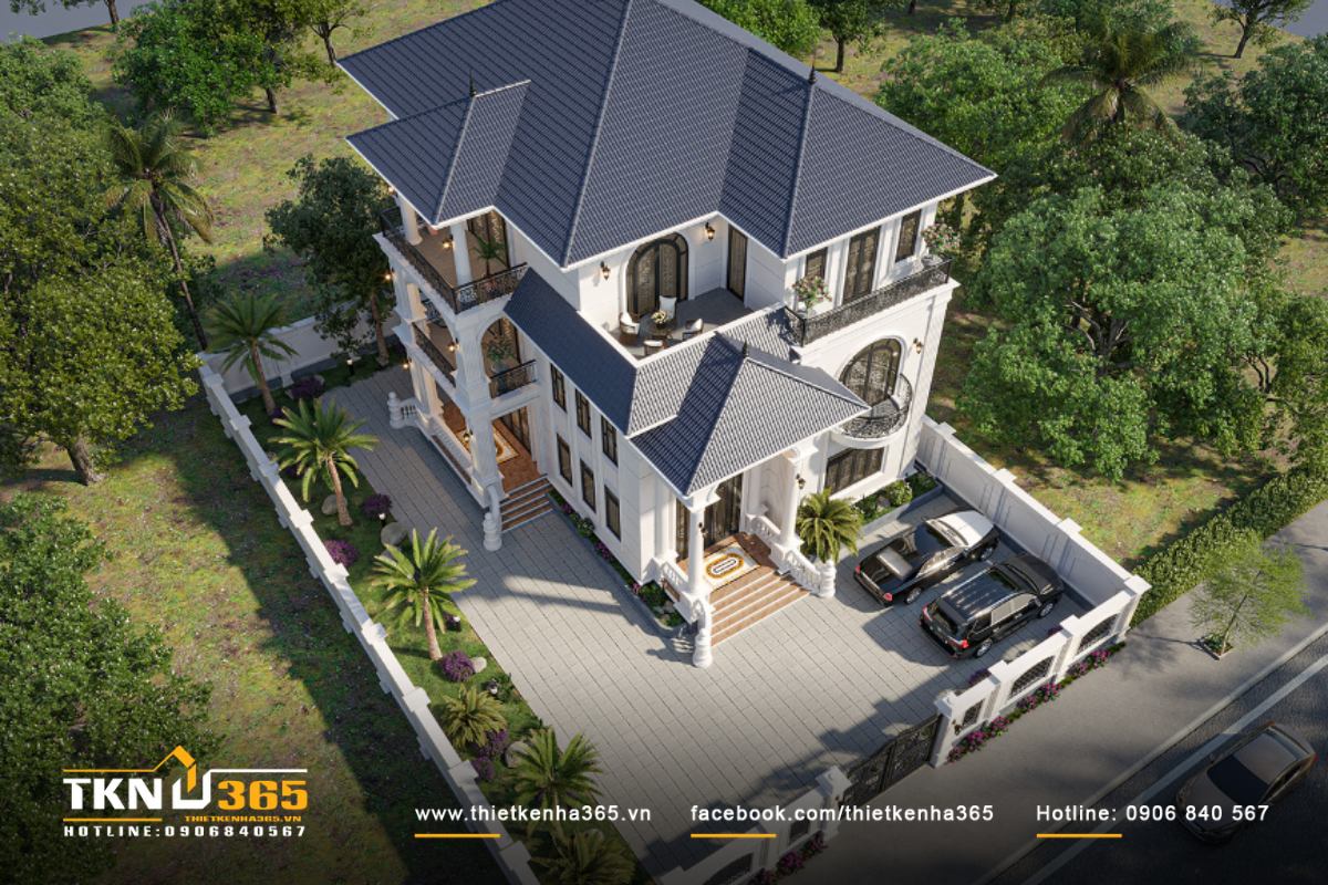 Toàn cảnh khuôn viên biệt thự sân vườn được nhìn từ trên cao